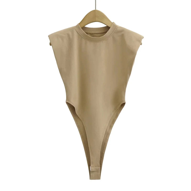 Summer 2025 Sexy Women's Bodycon Bodysuit Sleeveless Padded Shoulder One-Piece Black White Sexy Tops for Women