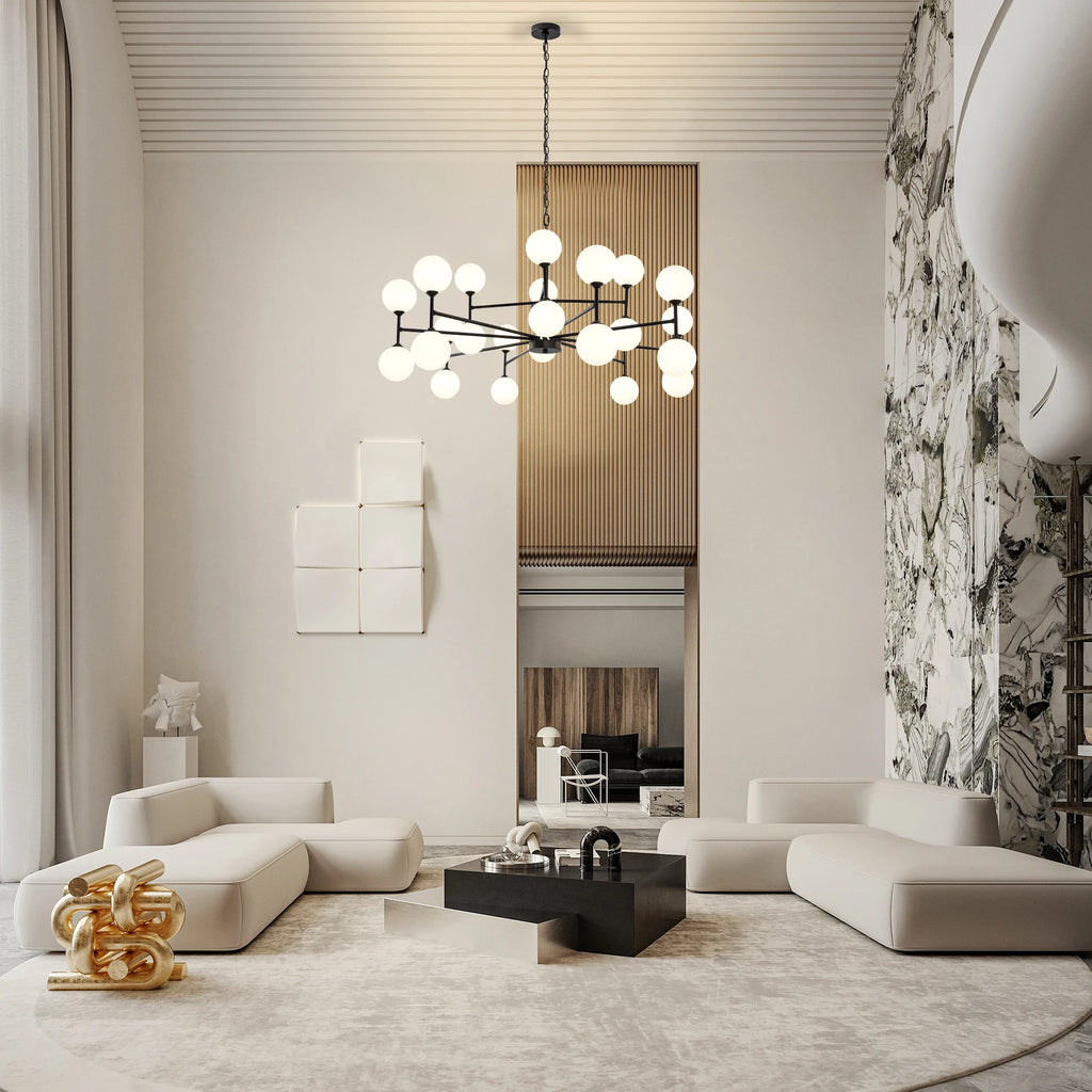 24-Light Sputnik Chandelier Black with Glass Shades Bubble Chandelier for Dining Room Living Room Sputnik Light Fixtures