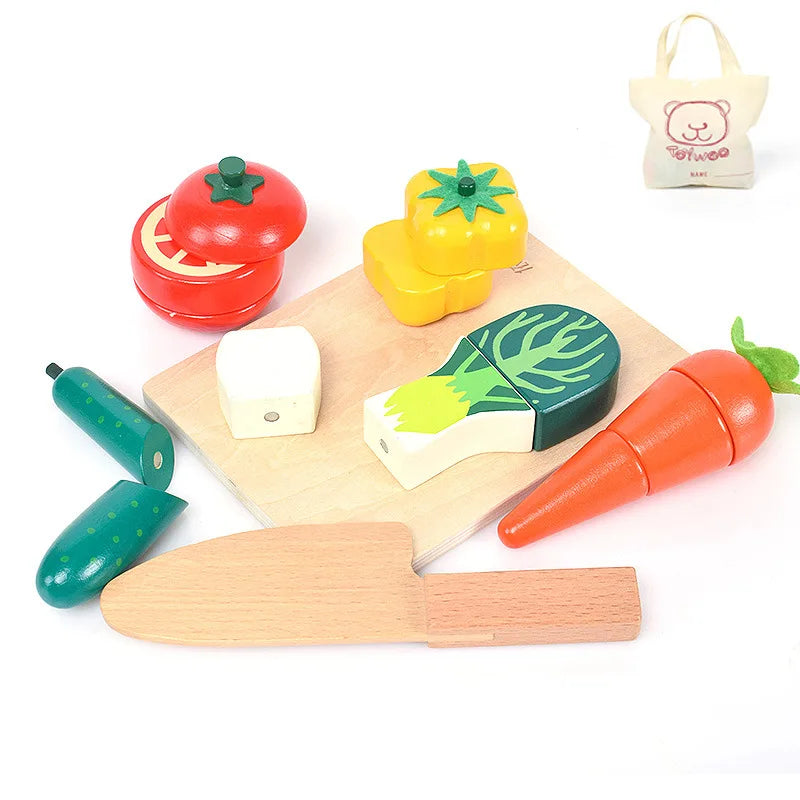 Wooden Pretend Play Food Kitchen Toys Classic Cutting Cooking Set Kids HousePlay Educational Imitation Game Toys for Girls Boys