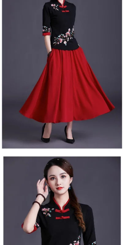 Women Clothes Shirts for Women T-shirts Y2k Tops Vintage Women Clothing Fashion Casual Elegant Summer Embroidery Ethnic Style