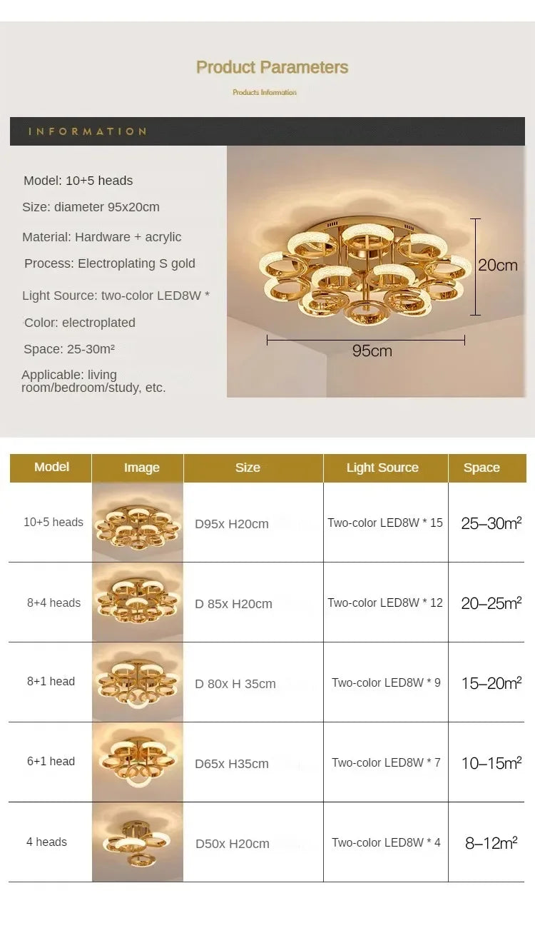 Modern Chandelier For Living Room Bedroom Nordic Golden Ring Ceiling Lamp Luxury Home Decor Indoor Ceiling Light Lustre Fixtures