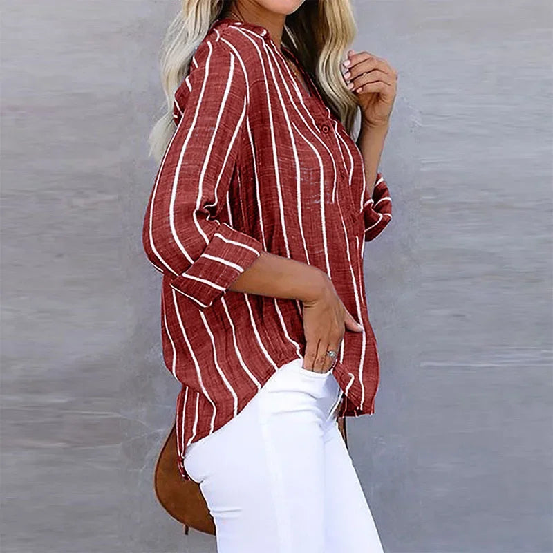 Casual Loose Striped Shirts For Women Autumn Vintage Women's Oversized Shirts And Blouses Fashion Elegant Youth Female Tops
