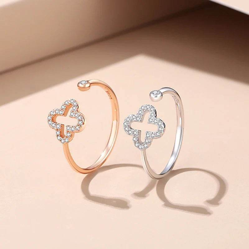 European Shine S925 Sterling Silver Couple Ring AAA CZ Lucky For Women Birthday Party Gift Jewelry