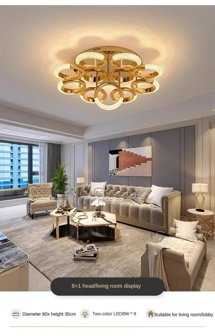 Modern Chandelier For Living Room Bedroom Nordic Golden Ring Ceiling Lamp Luxury Home Decor Indoor Ceiling Light Lustre Fixtures