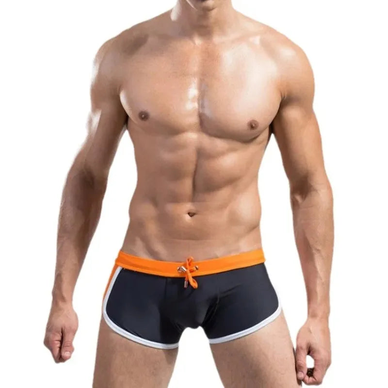 Men's Swimming Trunks with Drawstring Flat Angle Swim Shorts Quick Dry Beach Shorts for Water Sports