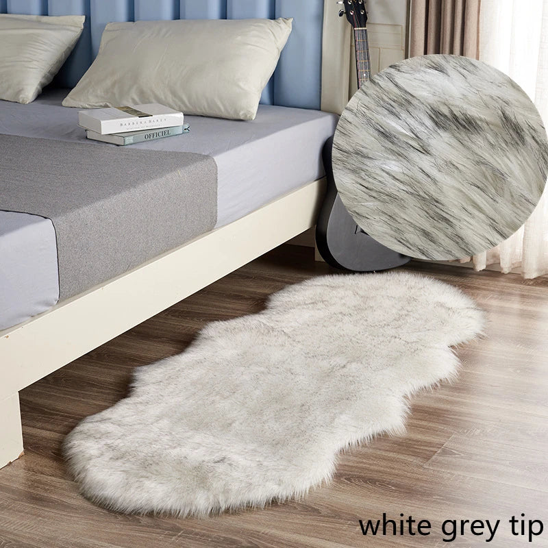 White Faux Sheepskin Carpet Irregular Long Soft Furry Floor Mats Living Room Bedroom Children's Room Bedside Decorative Carpets