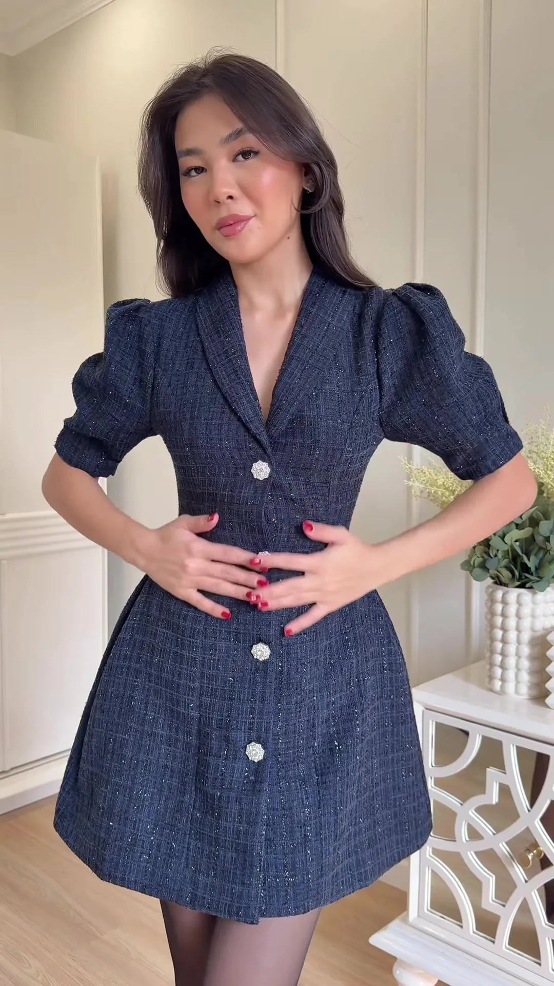 Women's Clothing 2026 Spring New Suit Collar Short Sleeve Cardigan Elegant Mini Bodycon Dress