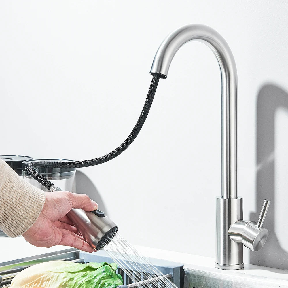 Kitchen Faucet Brushed Nickel Hot and Cold Water Faucet Kitchen Sink Faucet Pull-out Sprayer For Kitchen Sink Faucet
