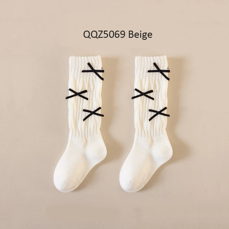 Girls Long Socks Solid Color Sweet Bow Kids Long Sock Girls Student Socks For Girls Warm Girls Stocking For 1-12 Year