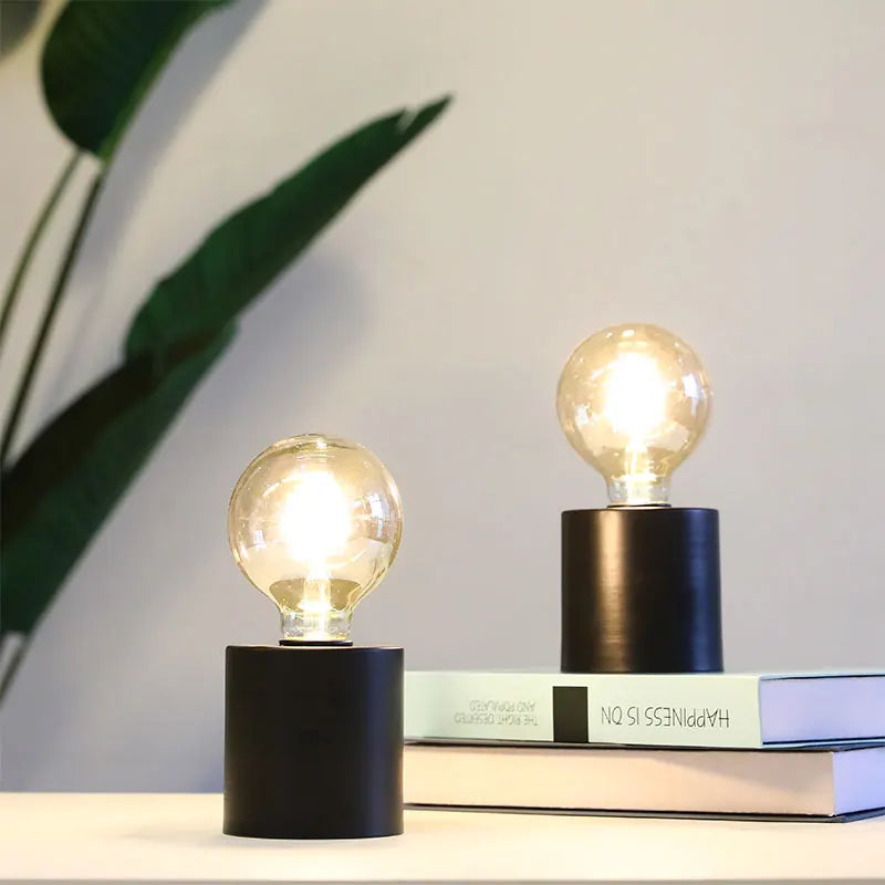 2Pcs Black Battery Powered Table Lamp Wireless Lamps Cordless Light Bedside Lights Candle Holder for Bedroom Wedding Home Decor