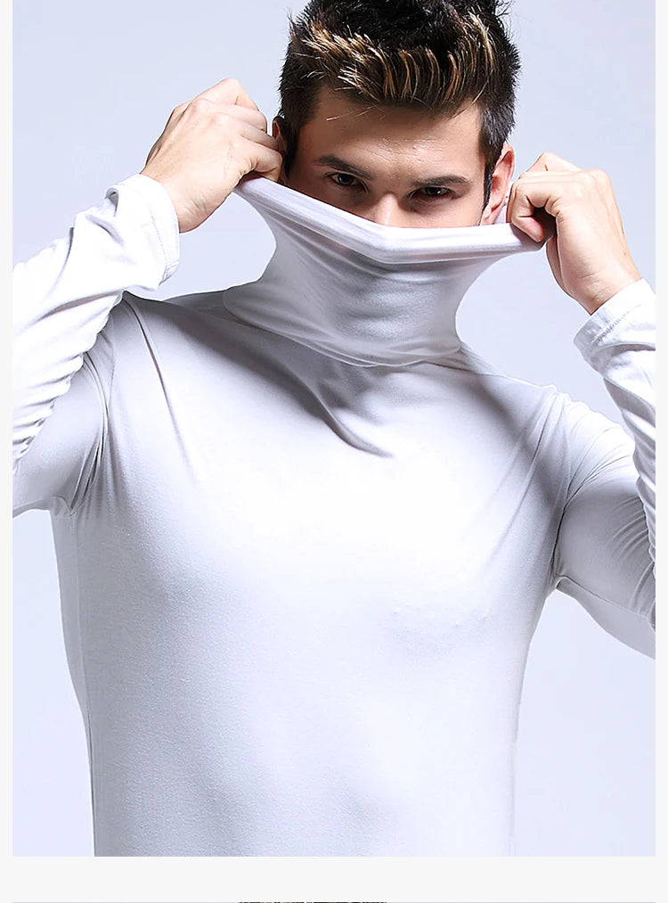 Men's thermal underwear in turtleneck lapel autumn thin Modal autumn and winter long-sleeved base shirt single slim-fit top