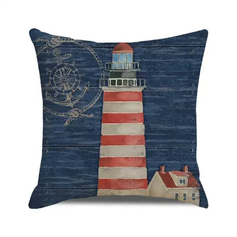 Throw Pillow Cover Watercolor Lighthouse Navigation Ocean Seagull Boat Home Sofa Cushion Cover Home Decor Pillowcase 40x40 Cm