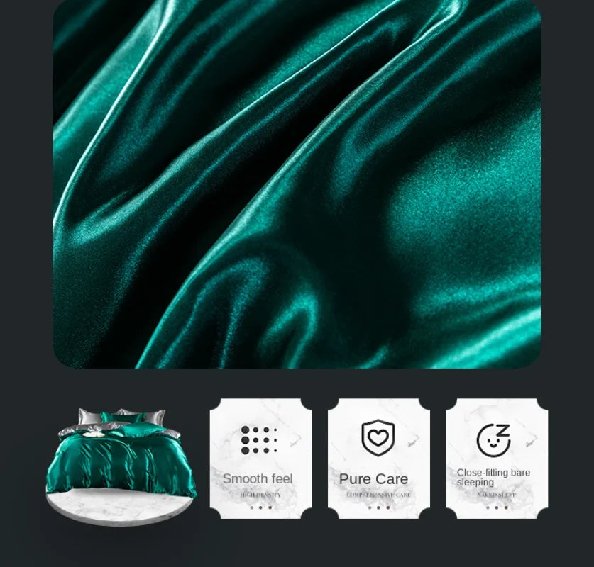 A/B Double-Sided Color Bedding Set Silky Satin Duvet Cover Bed Sheet Pillowcase Luxury Bedsheet King Queen Double Twin Size