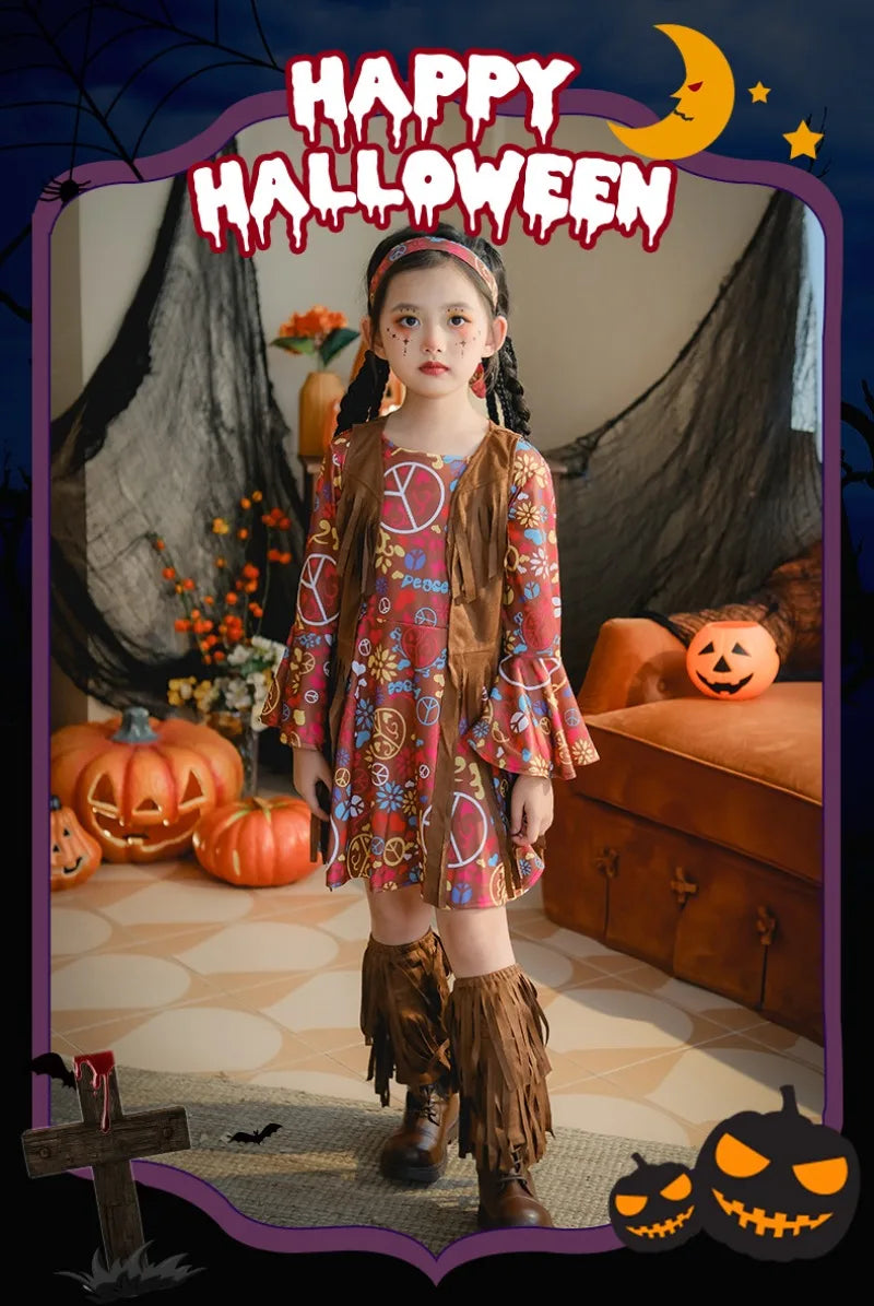 European and American Girls Dress Retro Hippie Vintage Style 70s Disco Party Costume Halloween Cosplay Outfit Stage Performance