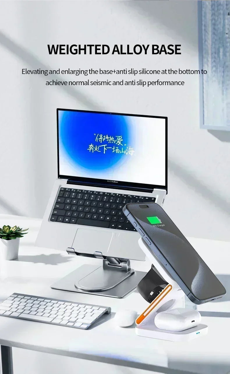 3 in 1 Fast Charging Station Foldable Magnetic Wireless Charger Stand for iPhone 17 16 15 14 13 12 iWatch 10-2 Airpods Pro Max