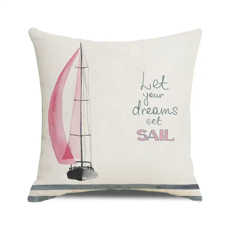 Throw Pillow Cover Watercolor Lighthouse Navigation Ocean Seagull Boat Home Sofa Cushion Cover Home Decor Pillowcase 40x40 Cm
