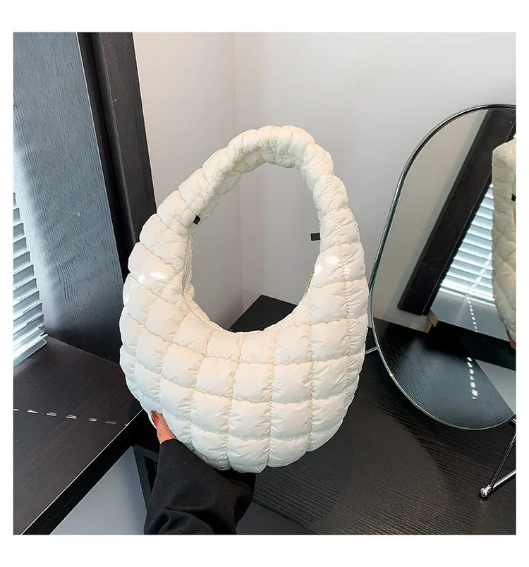 Quilted Embroidered Thread Women's Bag Pleated Cloud Mini Handbags Down Padded Lightweight Clutch Bag Cotton Small Shoulder Bags
