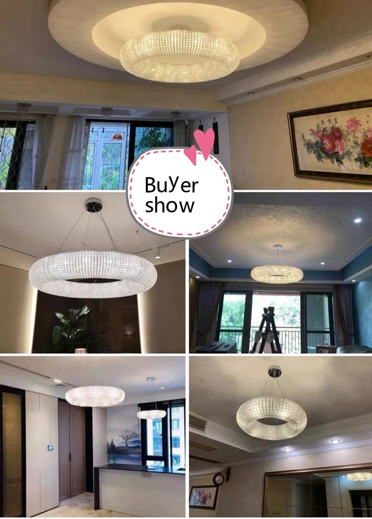 American Luxury Loft Led Chandelier Modern Living Room Pendant Lights K9 Crystal Suspend Lamp Home Decor Indoor  Lustre Fixtures