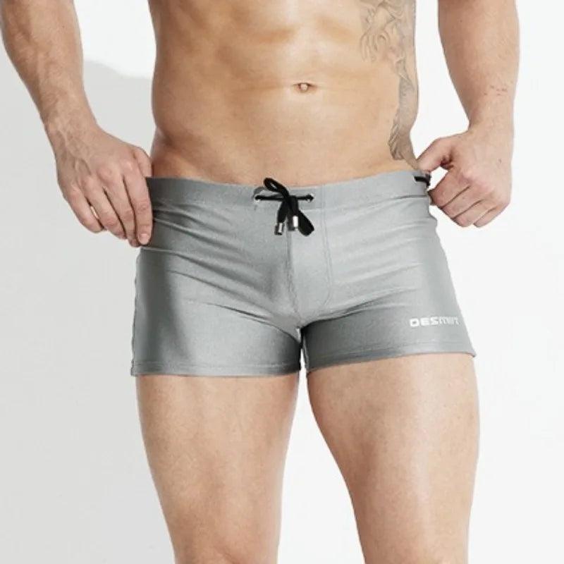 Mens Swimming Trunks Retro Solid Color Mid Waist Beach Shorts Tight Fitting Breathable Swimwear Swim Briefs Surf Boardshorts