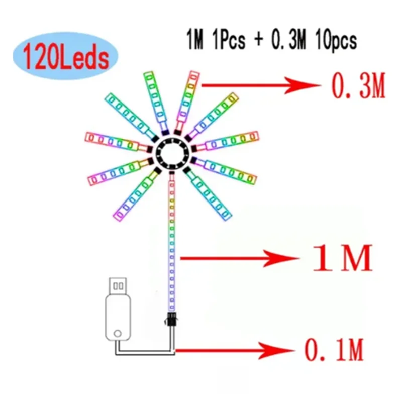 5V RGB Firework Strip Light LED Bluetooth 24key Remote Control USB WS2812 Changing Color Smart Lamp Sync Music Home Decor Lights