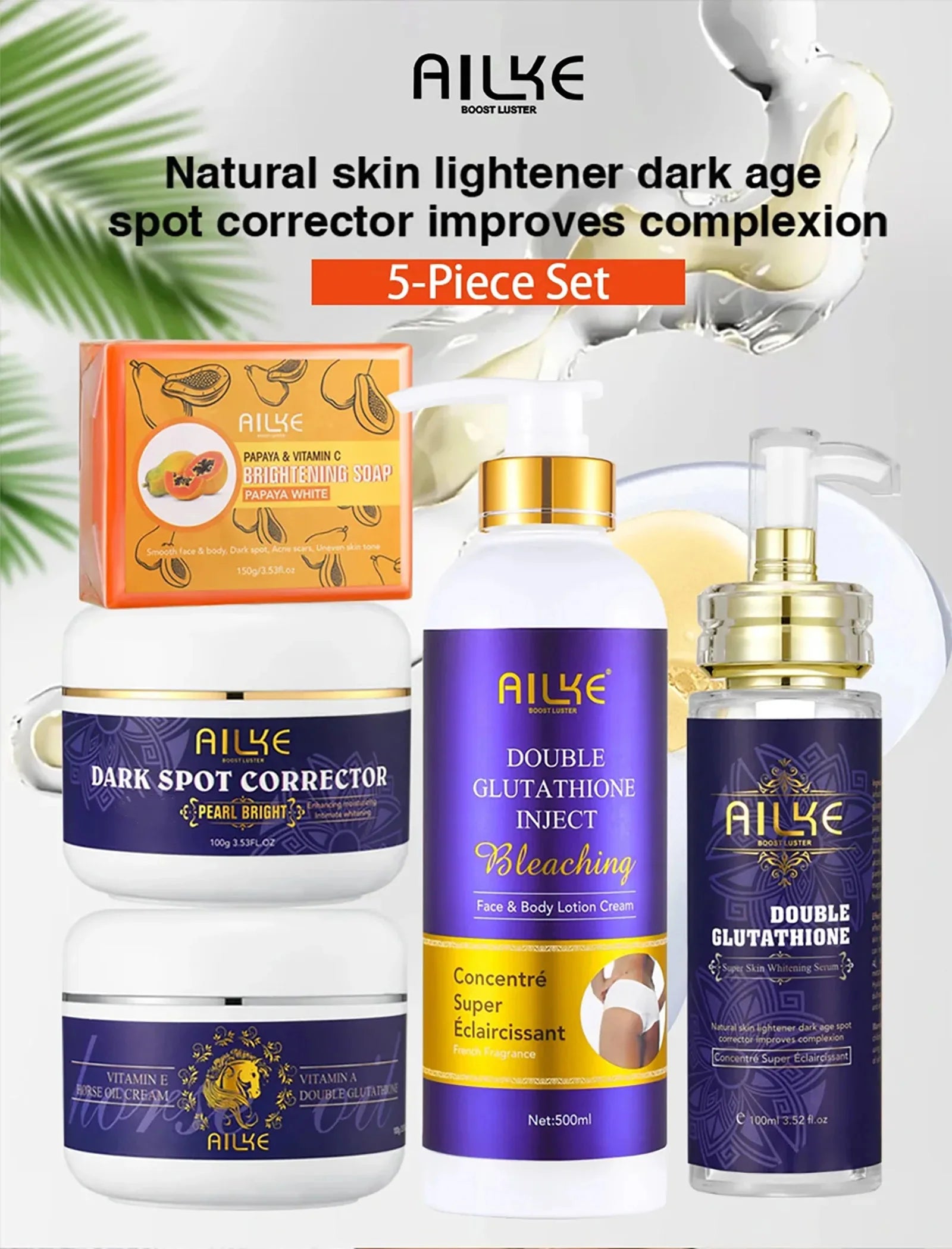 AILKE Double Glutathione Whitening Daily Skin Care, Clean Skin, Lightening, Even Toning, Remove Melanin, For All Skin Types