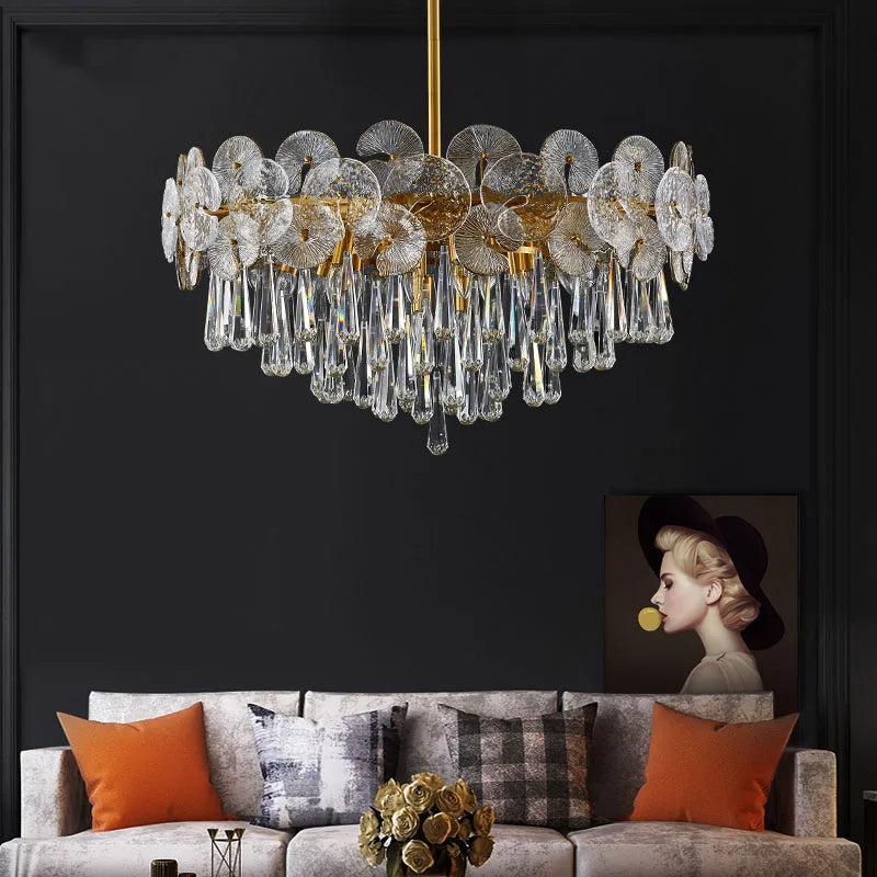Nordic Luxury Living Room Lotus Pendant Lamp 2024 Modern Crystal Chandeliers Bedroom Restaurant Hotel Home Decor Lustre Fixtures