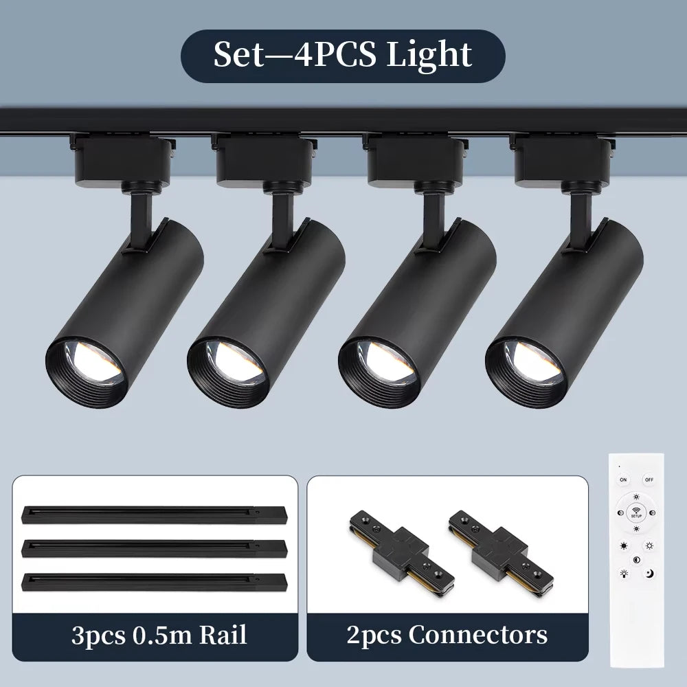 Dimmable Track Light with Remote Control Led Spot Lights 110V 220V Ceiling Lamp for Living Room Bedroom Kitchen Linear Lighting