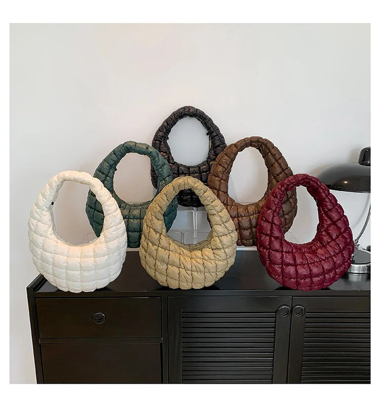 Quilted Embroidered Thread Women's Bag Pleated Cloud Mini Handbags Down Padded Lightweight Clutch Bag Cotton Small Shoulder Bags
