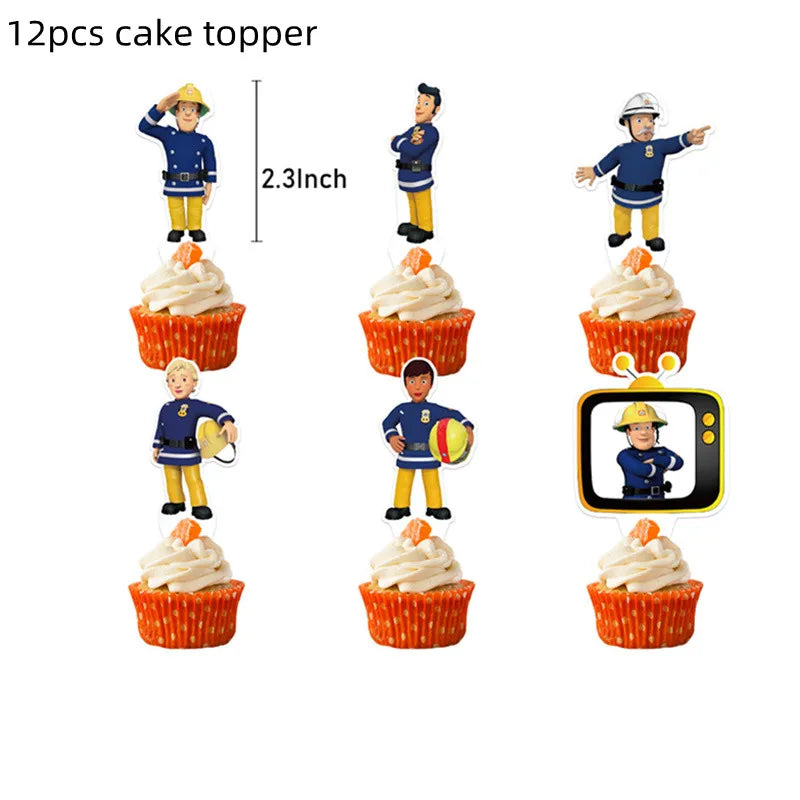 Fireman Sam Party Supplies Disposable Tableware Set Paper Plates Cups Tablecloth Fire Truck Birthday Party Decor Boys Baby Showe