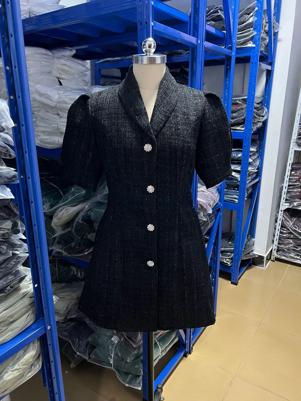 Women's Clothing 2026 Spring New Suit Collar Short Sleeve Cardigan Elegant Mini Bodycon Dress