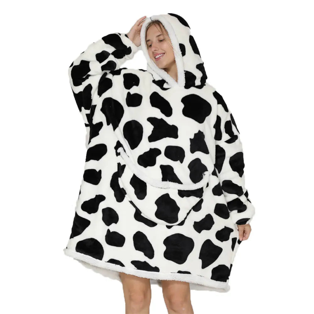 Lazy Hoodie Blanket Oversized for Women Winter Fleece Sherpa Leopard Print Sleeping Blanket Hoodies Thicken Fleece Sweatshirt