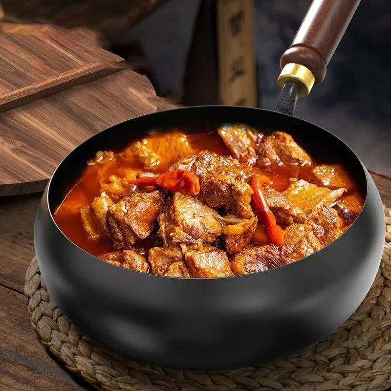 Handmade Forging Big Belly Pot Uncoated NON-STICK PAN Household Small Flat Bottom Frying Pan Kitchen Gas Stove Universal Pan