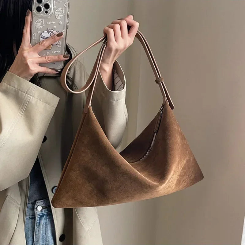 Vintage Suede Tote Bag for Women Autumn Winter New Large Capacity Commute Shoulder Crossbody Bags Fashion Trend Underarm Bags
