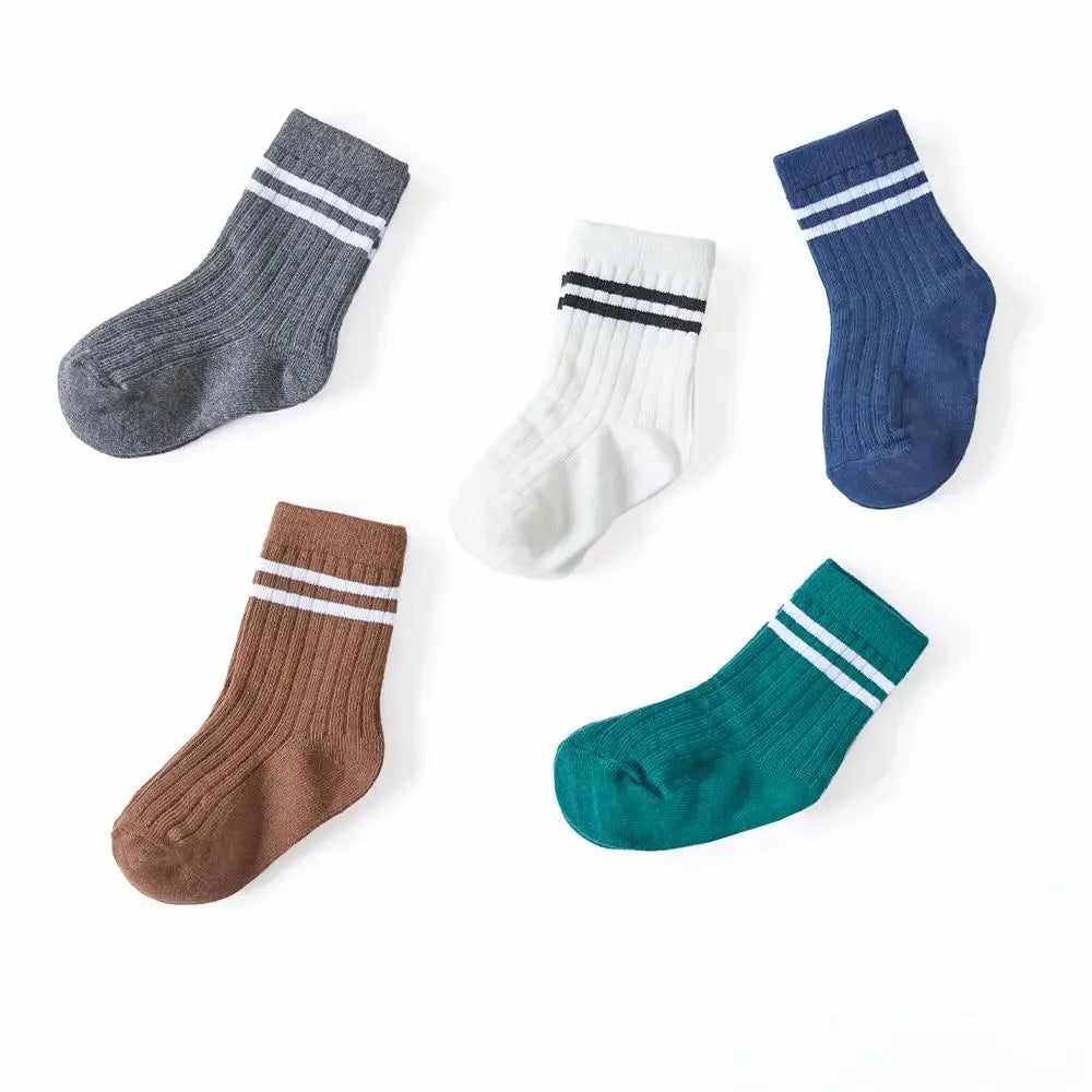 4 Pairs/set Babys Boys Striped Socks Pure Cotton Ribbed Toddler Boys Ankle Socks Pack Soft Kids Accessoies Clothes For 0-5Y Boys