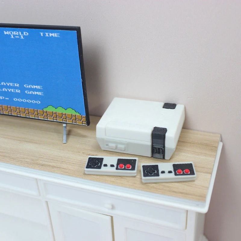 Dollhouse Decorative Mini Game System Model, Including Host+Game Card+2 Controllers
