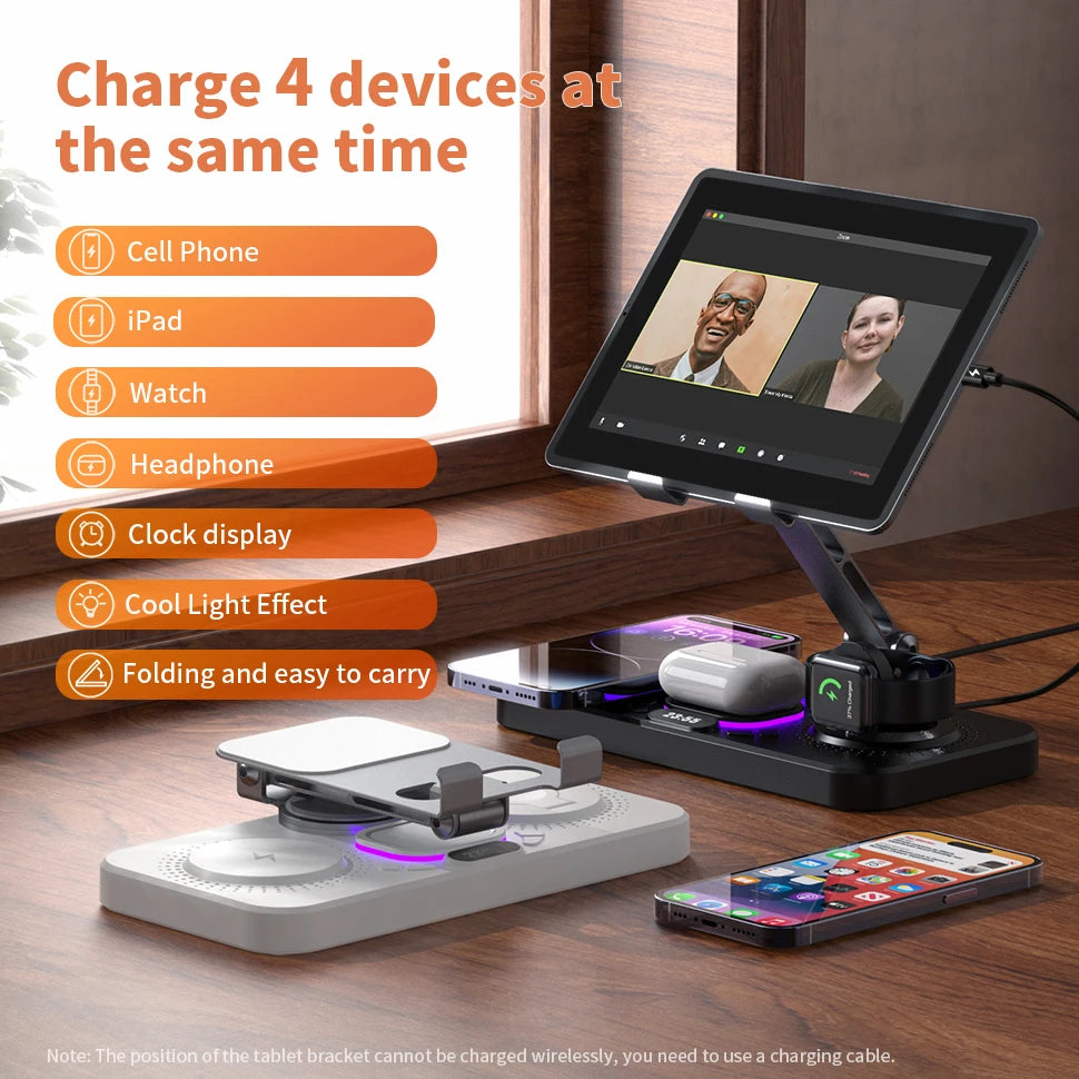 4 In 1 Foldable Wireless Chargeing Station For iPhone 17~12 Series, Wireless Charging Station For iWatch Series, AirPods Series