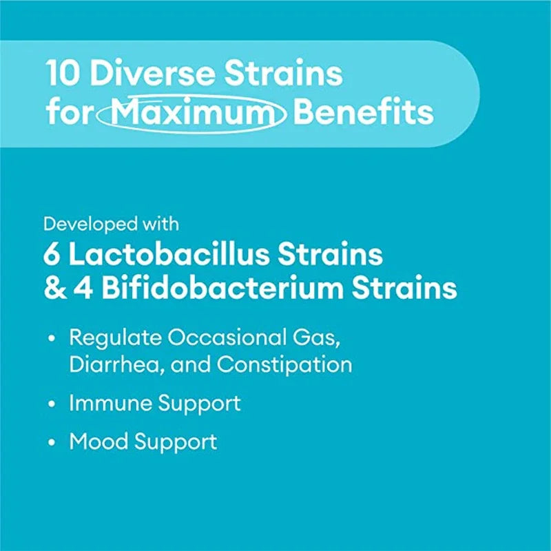 Probiotics 60 Billion CFU - 10 Strains + Organic Prebiotics, Immune, Digestive, Gut Health, Supports Constipation, Gas, Bloating