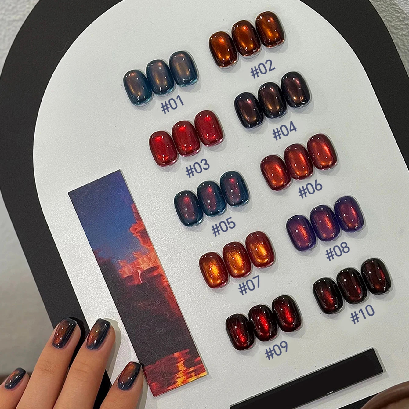 10ML 1-10PCS Sunrise Cat Eye Nail Glue Popular Winter Red Colors Silk Glass Bead Chasing Light Magnet Cat Eye Nail Polish Gel
