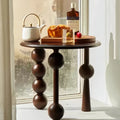 French Light Luxury Walnut Coffee Table Vintage Round Storage End Table Solid Wood Sofa Nightstand Living Room Bedside Accent