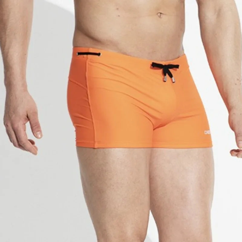 Mens Swimming Trunks Retro Solid Color Mid Waist Beach Shorts Tight Fitting Breathable Swimwear Swim Briefs Surf Boardshorts
