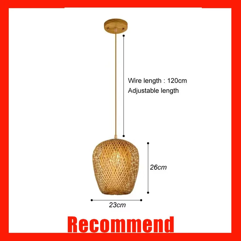 Handmade Vintage Bamboo Pendant Lamp Lustre Restaurant Café Chandeliers Wood Base E27 Lighting Hotel Bedroom Classic Home Decor