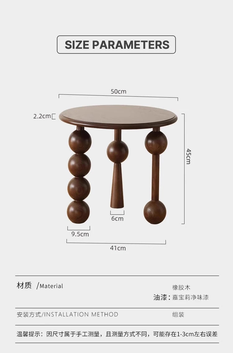 French Light Luxury Walnut Coffee Table Vintage Round Storage End Table Solid Wood Sofa Nightstand Living Room Bedside Accent
