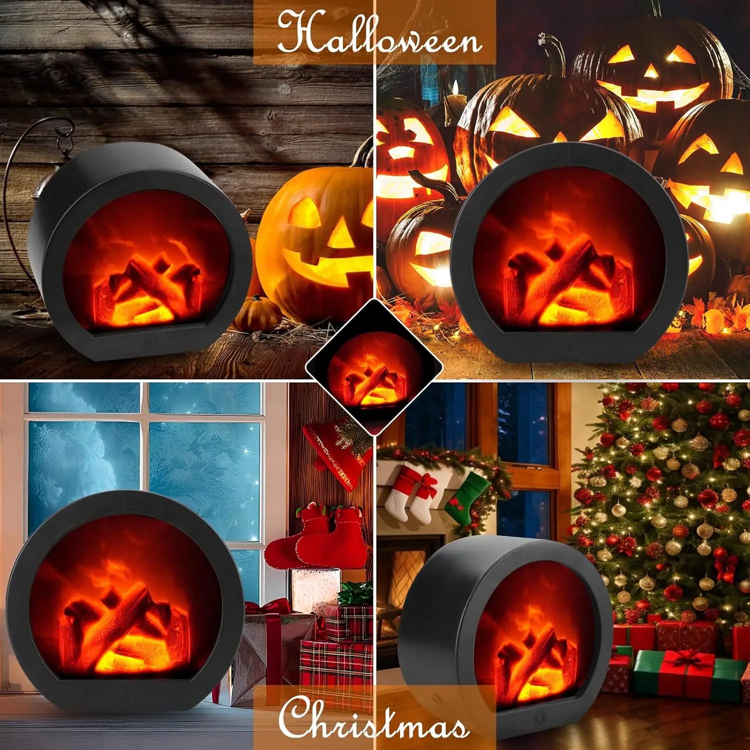 Fireplace Flame Light, Fake Fireplace LED Table Lights USB or Battery Power Lamp for Holiday Winter Gift Party Warm Home Decor