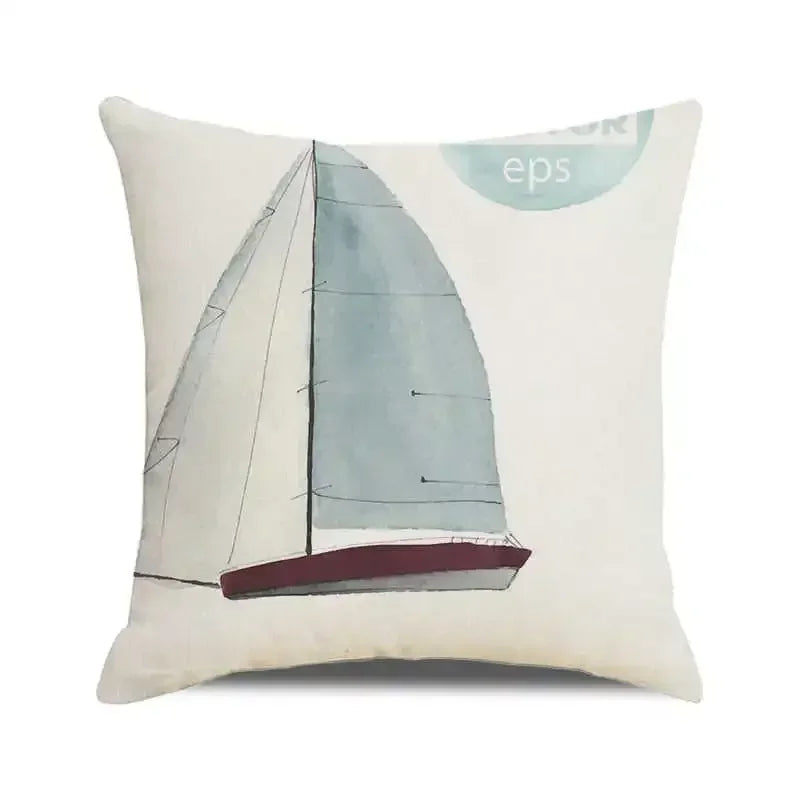 Throw Pillow Cover Watercolor Lighthouse Navigation Ocean Seagull Boat Home Sofa Cushion Cover Home Decor Pillowcase 40x40 Cm