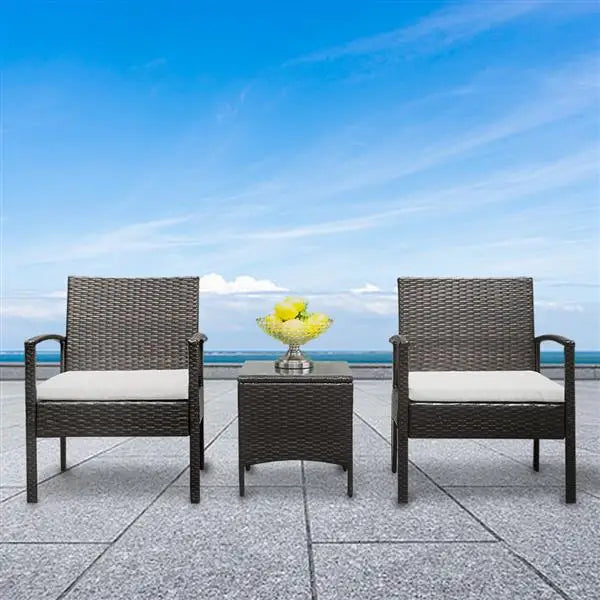 TY-3pcs 2pcs Arm Chairs 1pc Coffee Table Rattan Sofa Set Brown Gradient