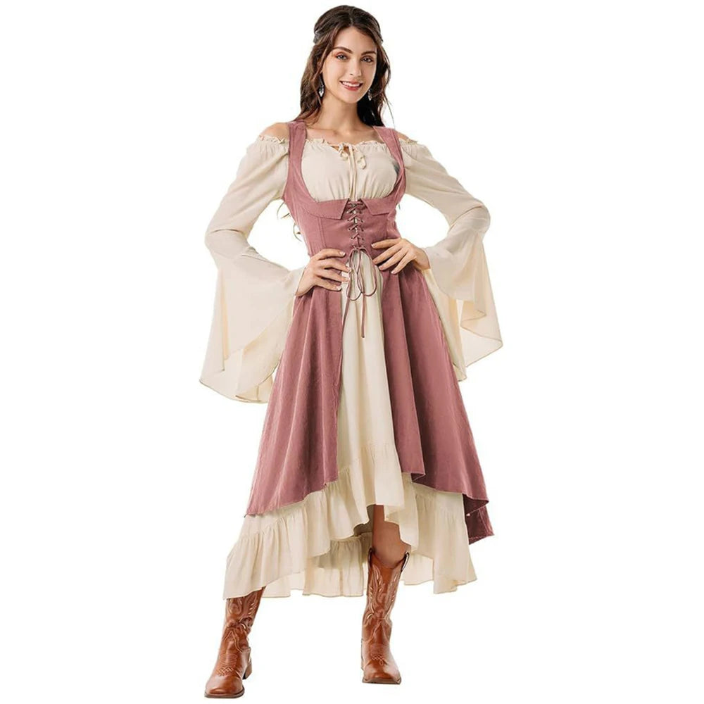 Womens Vintage Cosplay Party Costumes Halloween Pirate Costume Captain Huntress Clubwear Corset Dresses  Renaissance GothicLong
