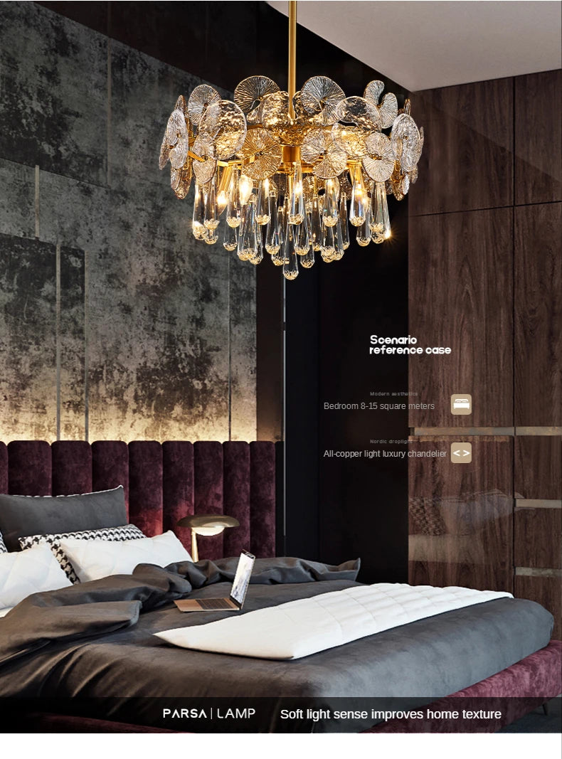 Nordic Luxury Living Room Lotus Pendant Lamp 2024 Modern Crystal Chandeliers Bedroom Restaurant Hotel Home Decor Lustre Fixtures