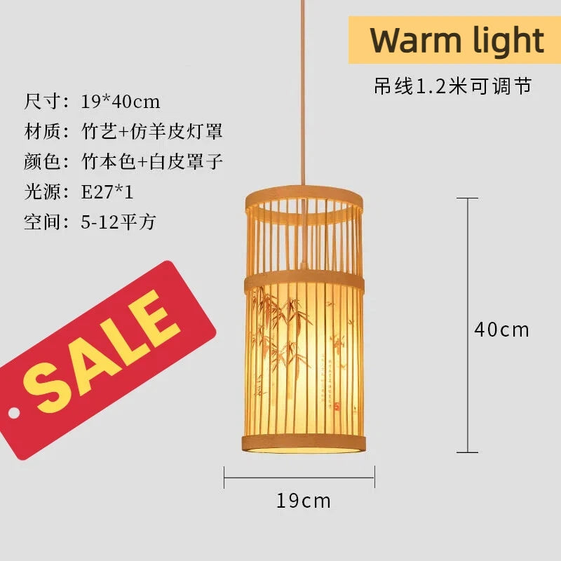 Handmade Vintage Bamboo Pendant Lamp Lustre Restaurant Café Chandeliers Wood Base E27 Lighting Hotel Bedroom Classic Home Decor