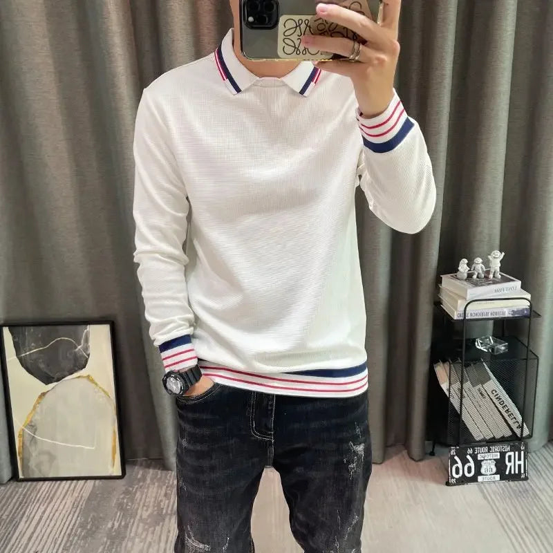 Mens Polo Shirts Tight With Collar Slim Fit Male Sweatshirts High Quality Pullover Quotes Tops Fashion Trends 2025 Emo Original