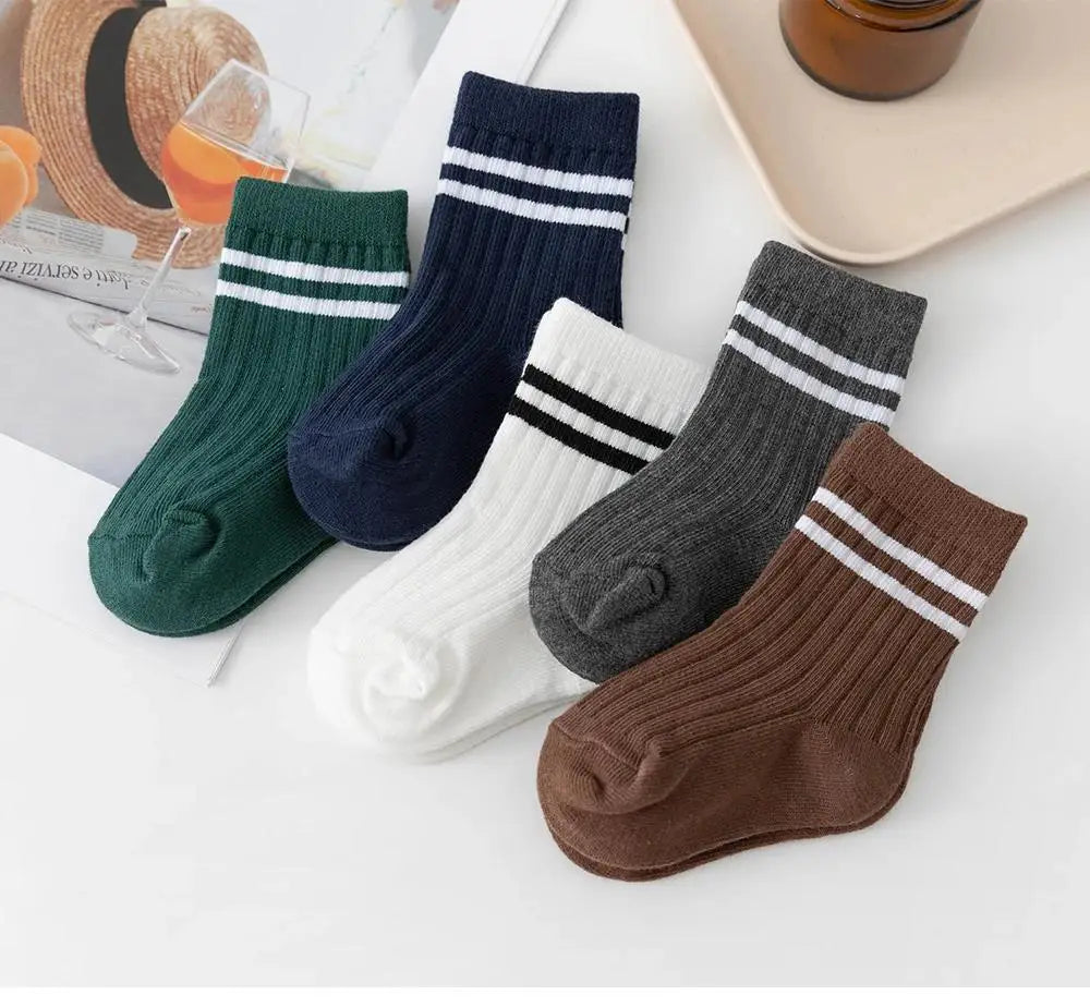 4 Pairs/set Babys Boys Striped Socks Pure Cotton Ribbed Toddler Boys Ankle Socks Pack Soft Kids Accessoies Clothes For 0-5Y Boys